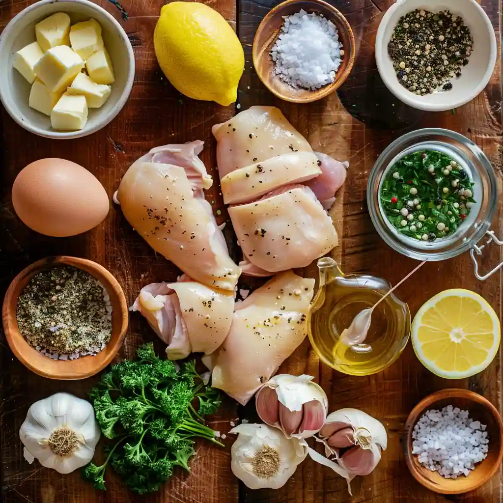 Ingredients for Morton&rsquo;s Steakhouse Chicken Christopher including chicken, lemon, garlic, and herbs