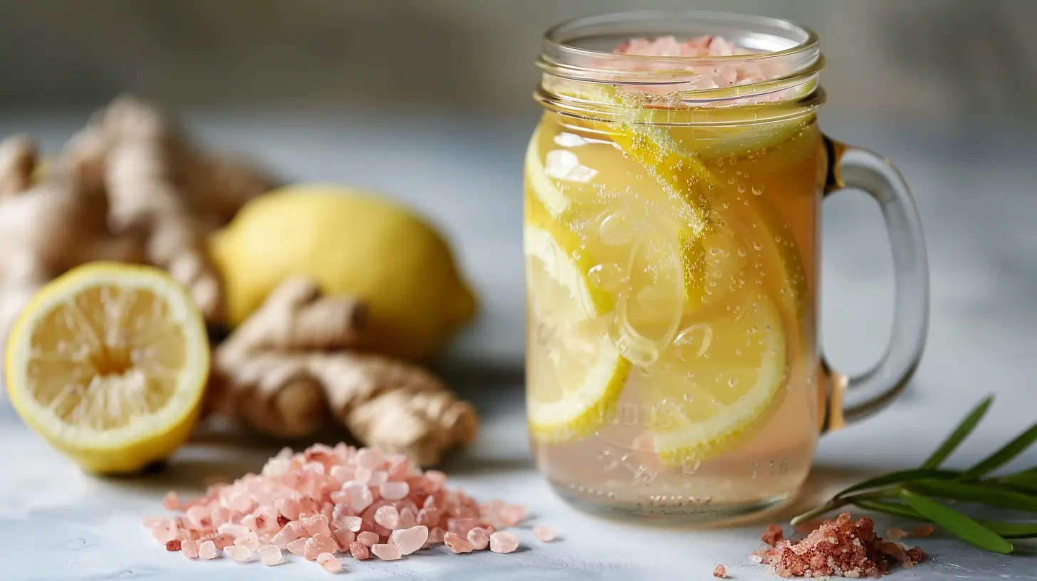 Mounjaro wellness drink with lemon slices and pink salt in a mason jar