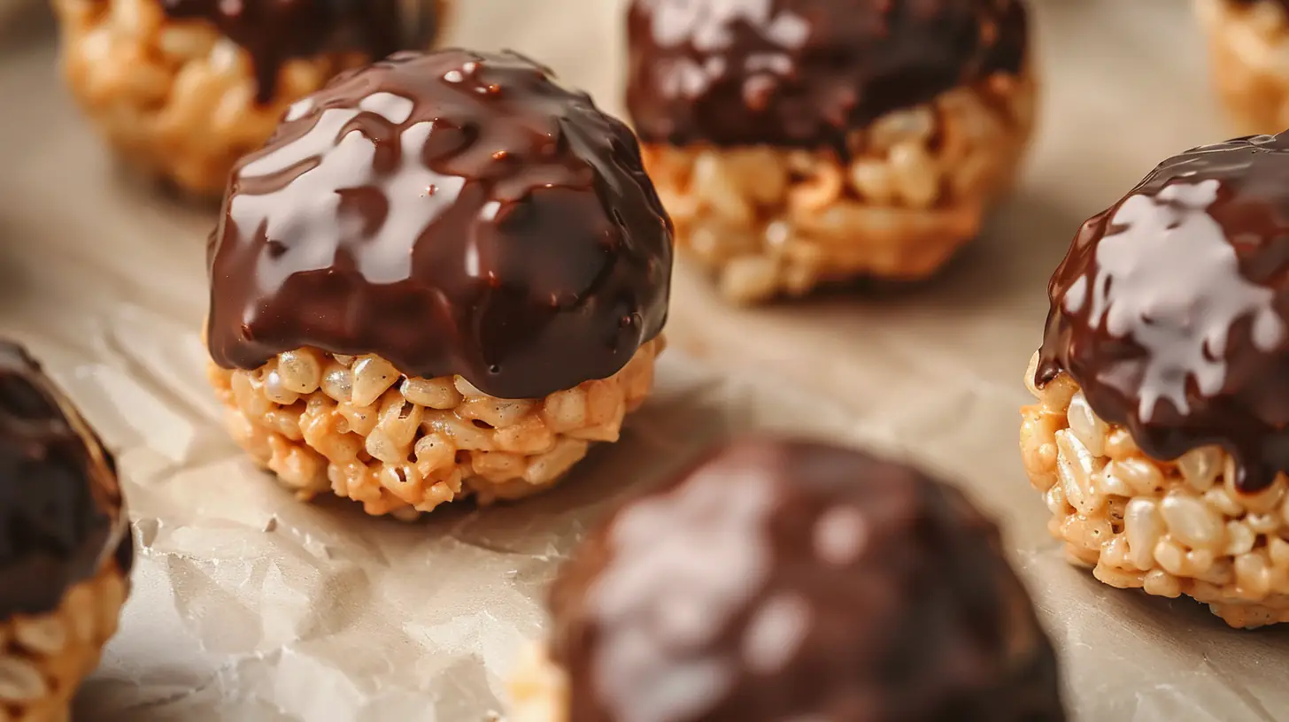 Peanut butter balls dipped in chocolate with crispy texture
