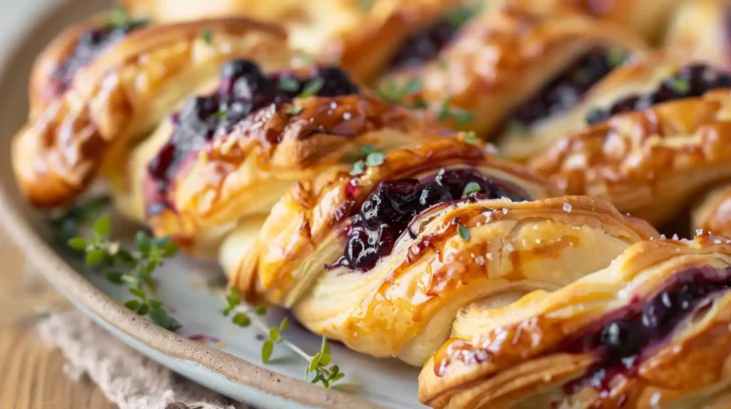 Puff pastry twists with blackberry jam and goat cheese