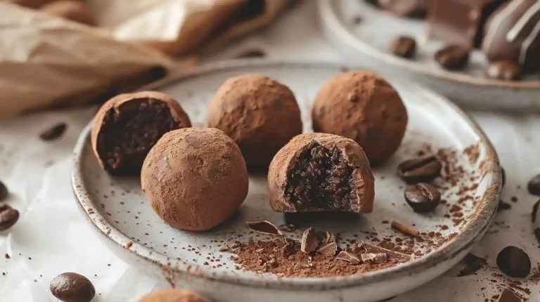 Plate of Rich Coffee Truffles rolled in cocoa