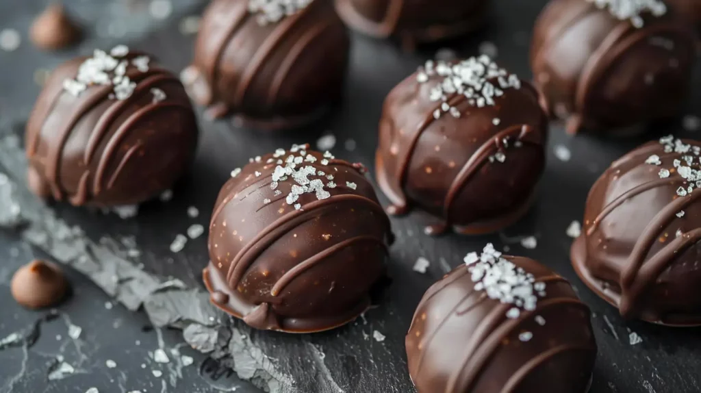 Salted caramel fudge truffles topped with sea salt