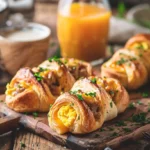 Sausage Egg Breakfast Rolls sliced and stuffed with cheese and herbs