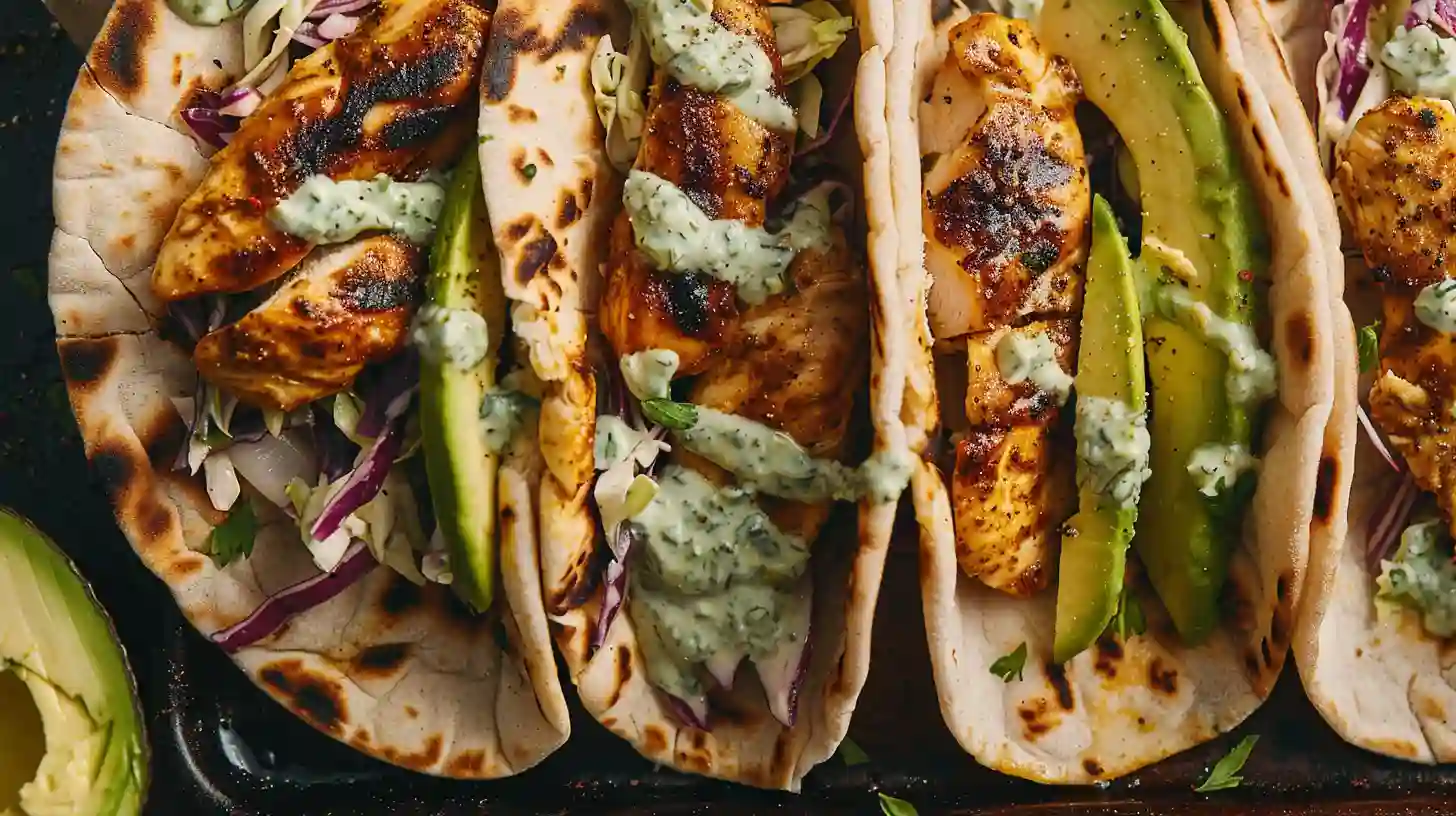 Grilled Sheet Pan Chicken Pitas with Herb Ranch Slaw