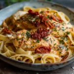 Sun-Dried Tomato Chicken Practically Cooks Itself served with pasta