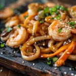 The Best Yaki Udon dish with shrimp and vegetables