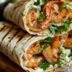 Close-up of zesty shrimp Caesar wrap cut and served