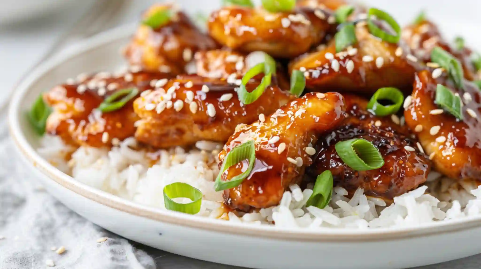 20 Minute Honey Garlic Chicken over white rice