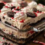 Creamy layered Christmas Cookie Lasagna with Oreo topping