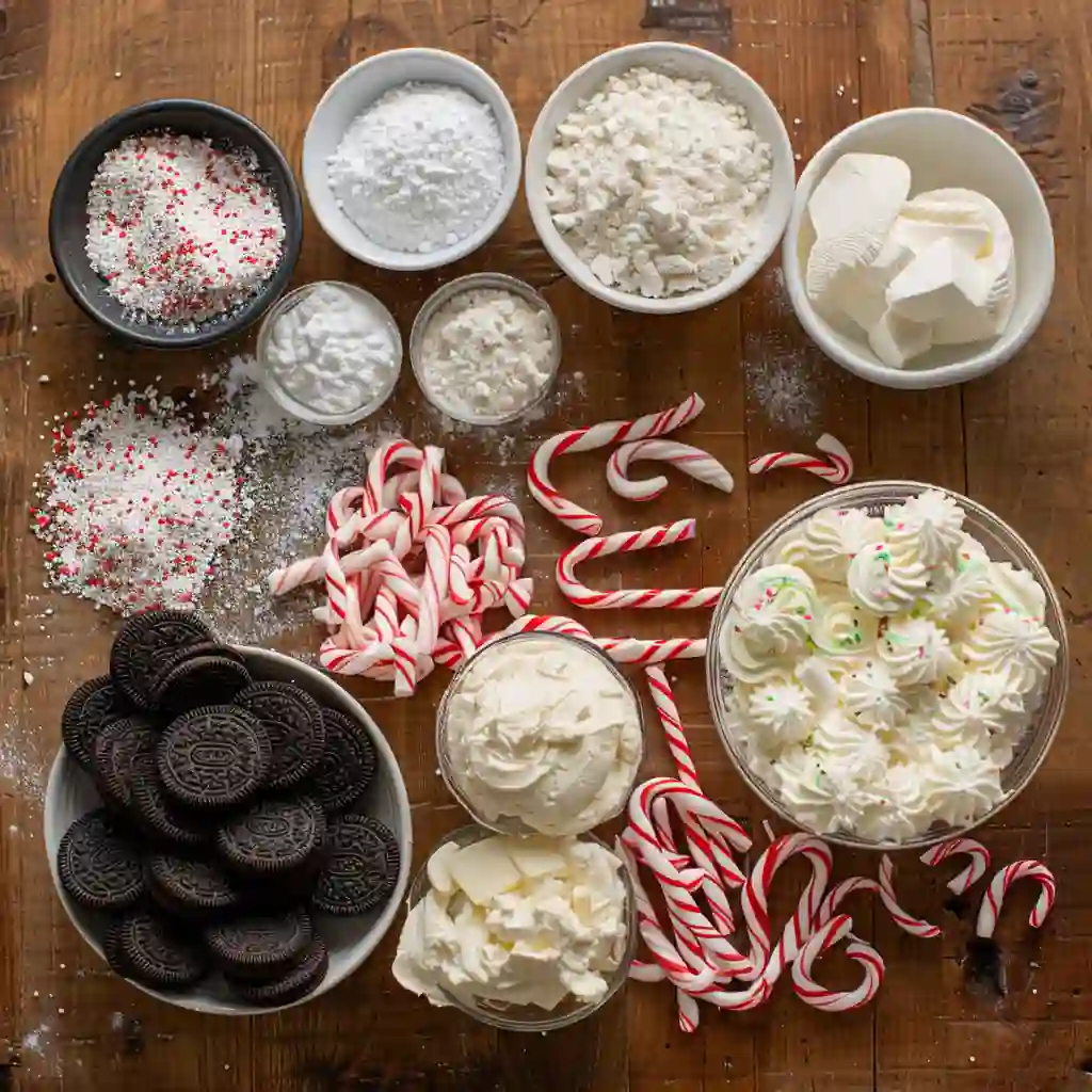 Christmas Cookie Lasagna ingredients flat lay
