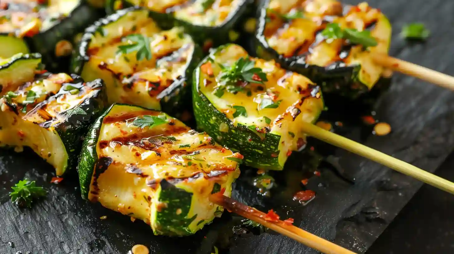 Garlic butter zucchini skewers grilled to perfection
