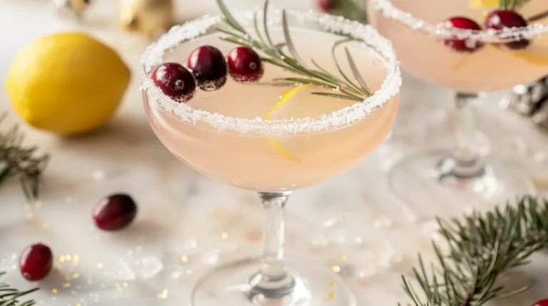 Holiday lemon drop cocktail with cranberries and rosemary