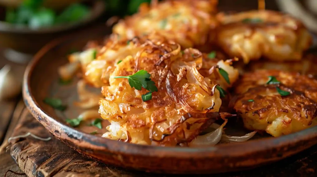 Simple Amish Onion Fritters on rustic plate