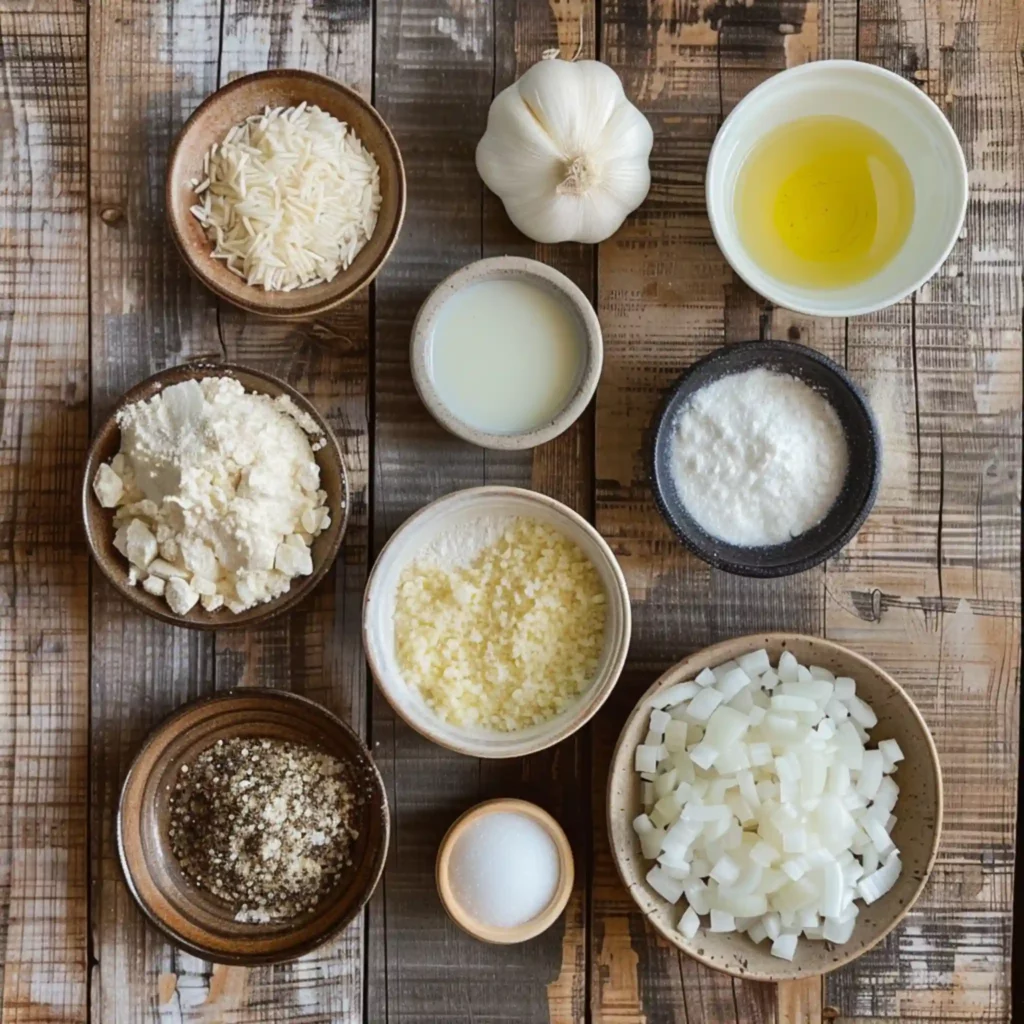 Simple Amish Onion Fritters ingredients top-down view