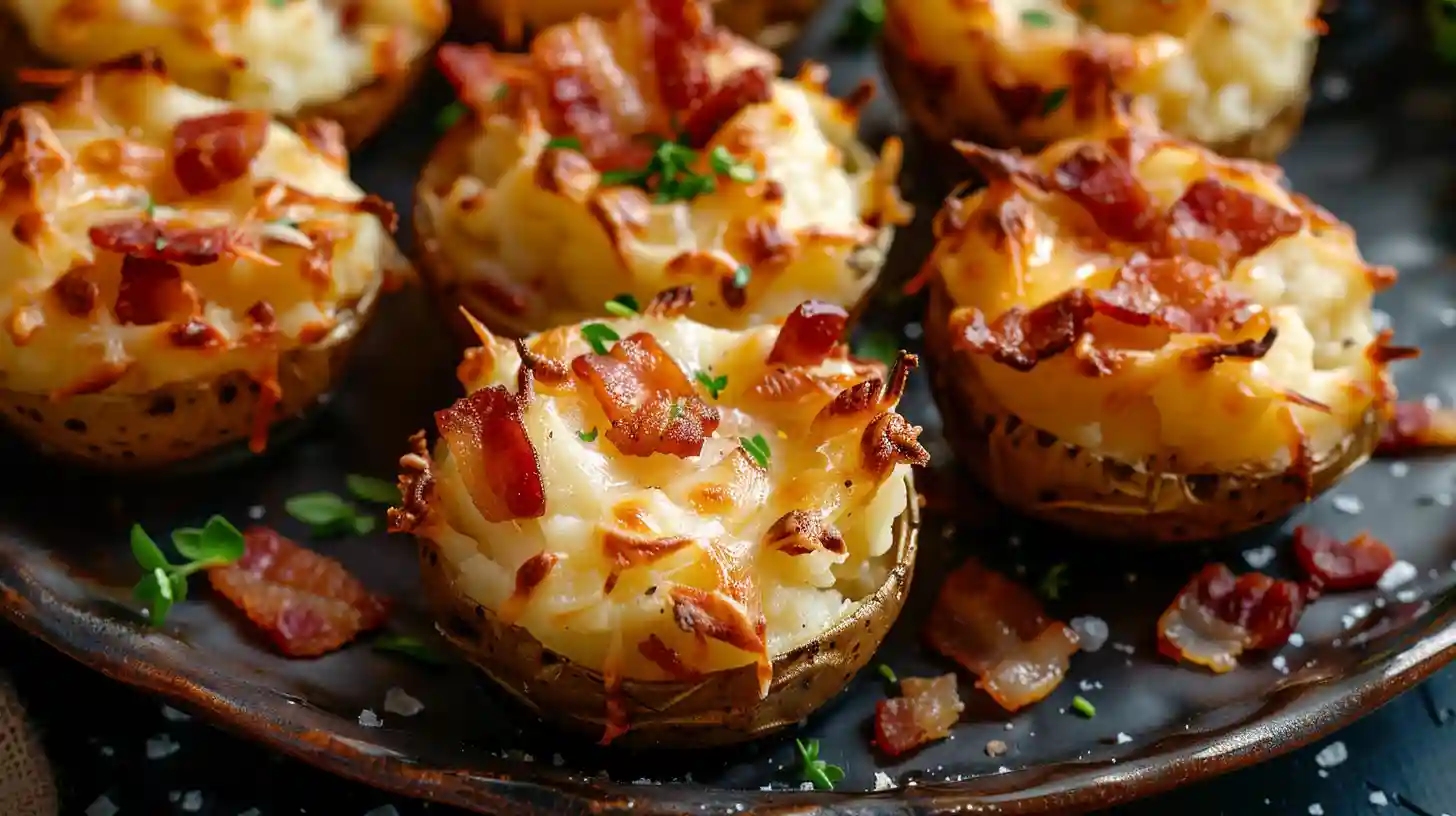 Stuffed Mashed Potato Nests topped with crispy bacon