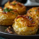 Cheesy Stuffed Mashed Potato Nests with herbs and bacon