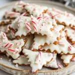 White Chocolate Peppermint Pretzel Crisps on a plate