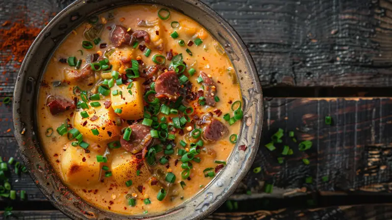 Cajun Potato Soup with smoky sausage and potatoes