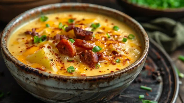 Creamy Cajun Potato Soup with sausage and scallions