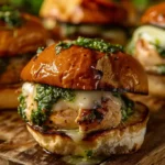 Cheesy garlic pesto chicken sliders side view