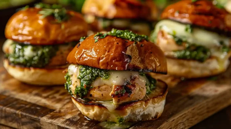 Cheesy garlic pesto chicken sliders side view