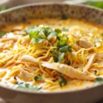 Creamy chicken noodle soup with coconut milk and ramen