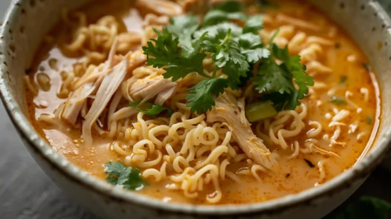 Chicken noodle soup with coconut milk and ramen