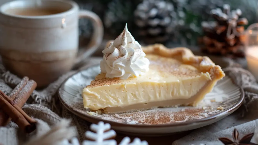 Silky Christmas Eve Cinnamon-Vanilla Custard Pie with whipped topping