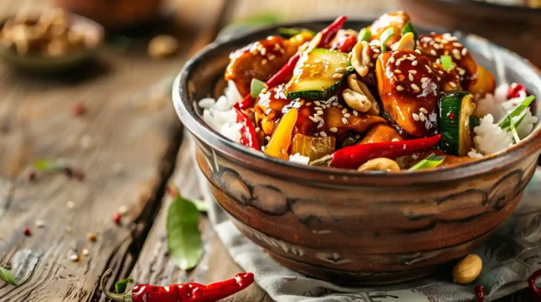 Crockpot Kung Pao Chicken closeup in bowl