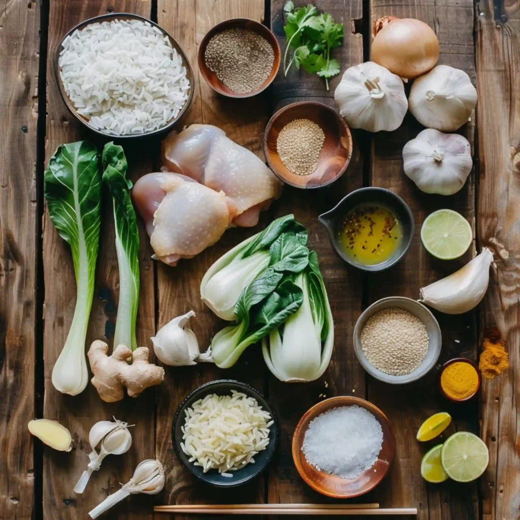 Ingredients for Ginger Chicken and Rice Soup with Bok Choy