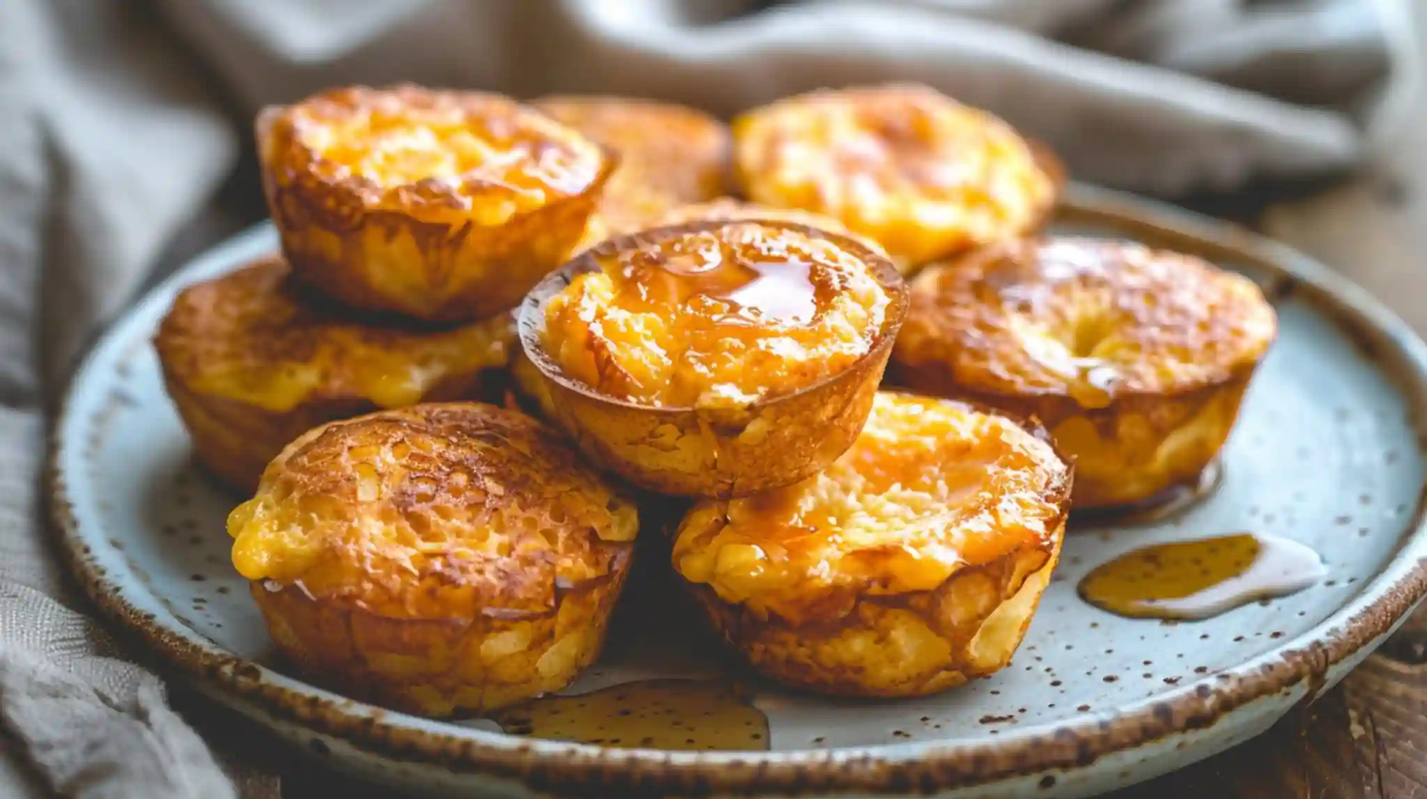 Golden homemade McGriddle muffins with syrup on a ceramic plate