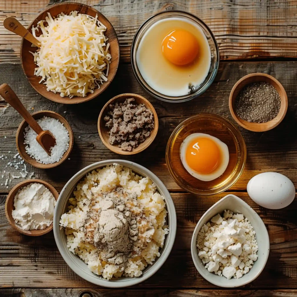 Ingredients for homemade McGriddle muffins on rustic wooden table