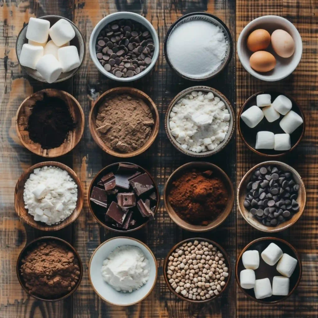 Hot chocolate cookie ingredients top view