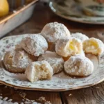 Close-up of lemon snowball cookies with creamy lemon filling