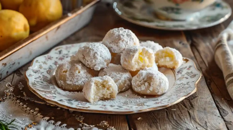 Close-up of lemon snowball cookies with creamy lemon filling
