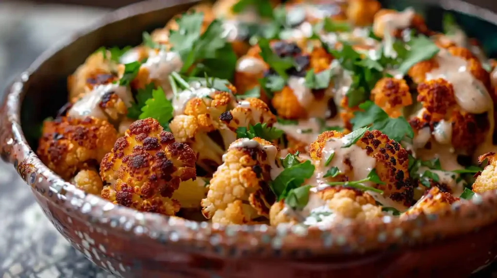 Moroccan cauliflower with tahini-honey drizzle and parsley