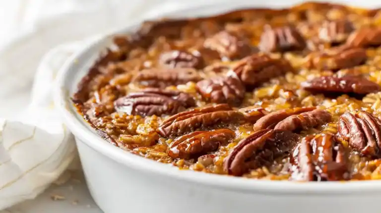 Golden-brown pecan pie baked oatmeal