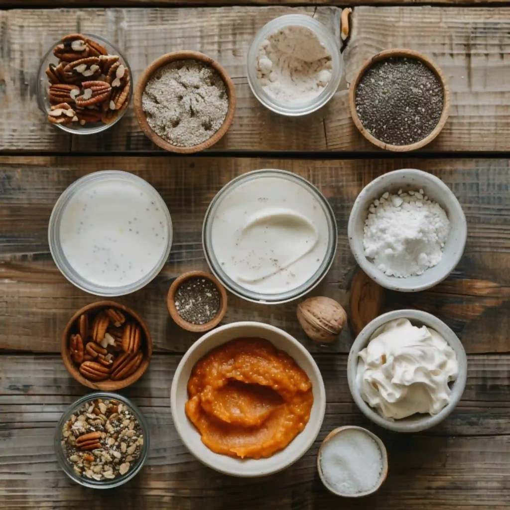 Pumpkin chia pudding ingredients top view