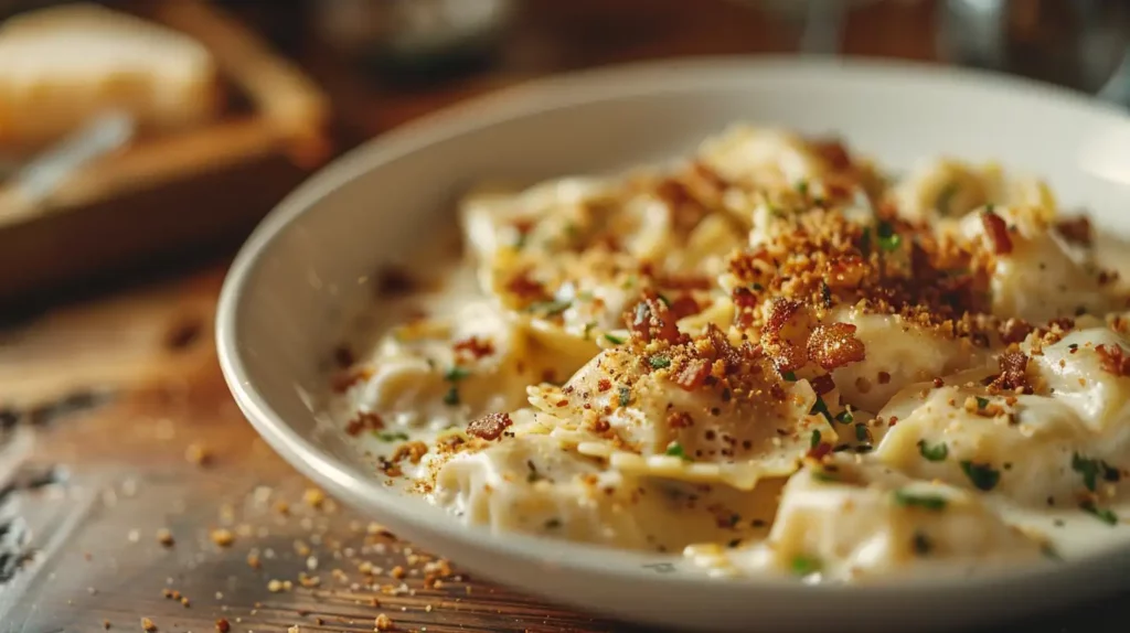 Close-up of Olive Garden Ravioli Carbonara