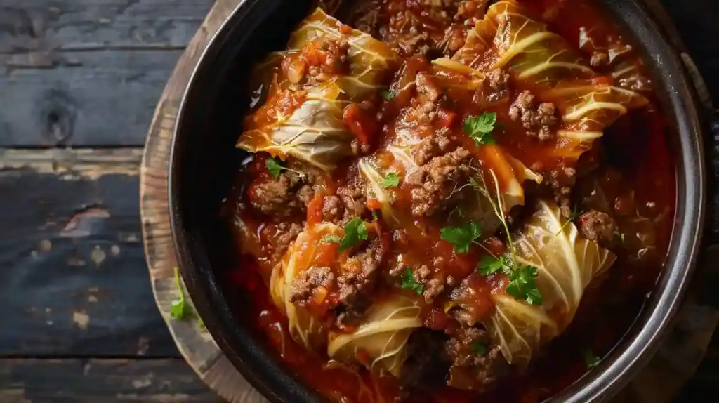 Slow cooker unstuffed cabbage rolls in tomato sauce