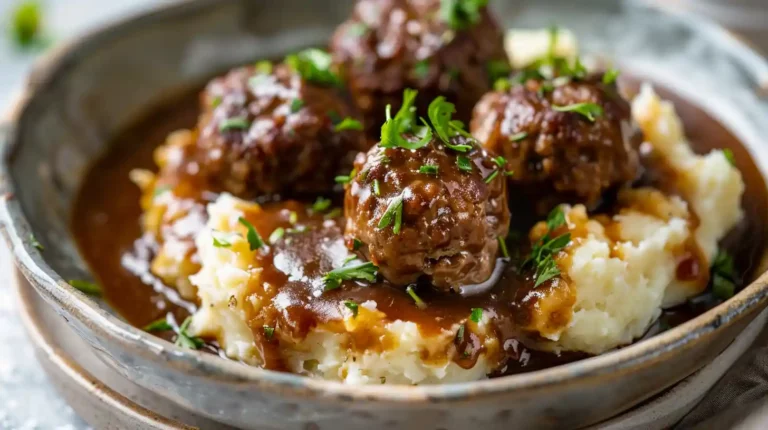 Slow Cooker Salisbury Steak Meatballs Recipe close-up