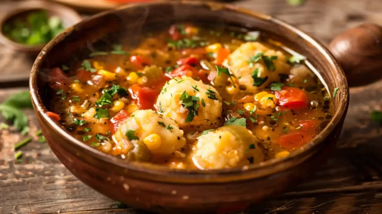Tamale Soup with Tamale Dumplings and vegetables