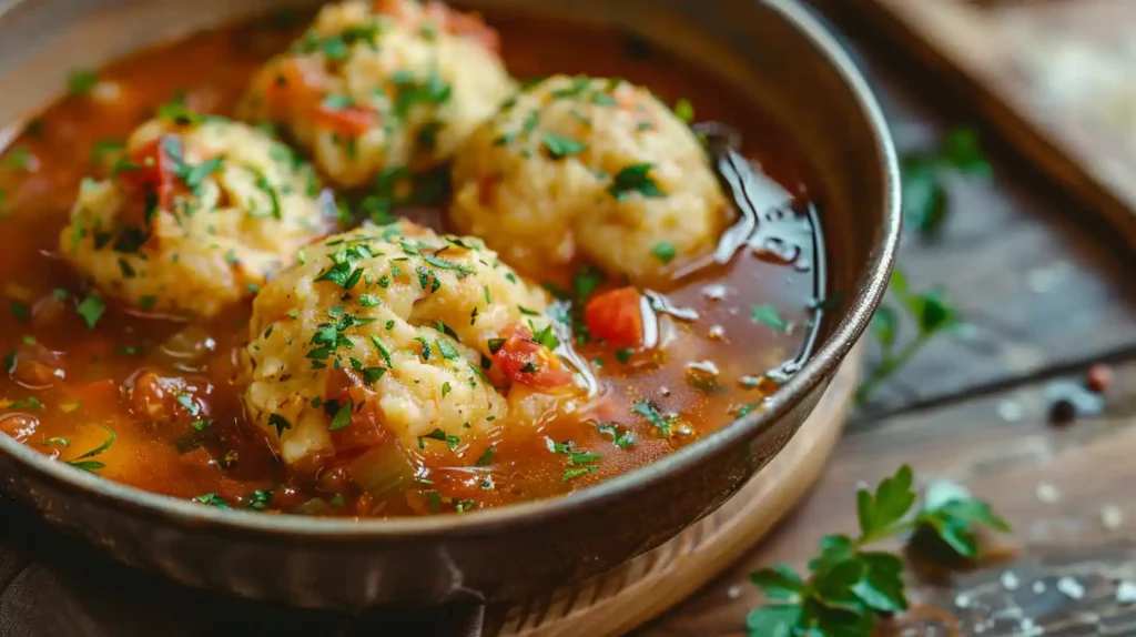 Tamale Soup with Tamale Dumplings in red broth