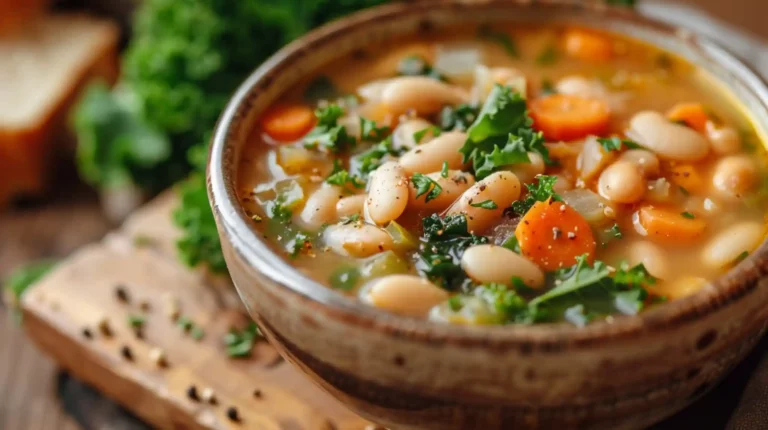 Hearty Tuscan White Bean Soup served fresh with vegetables