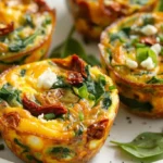 Spinach, feta & sun-dried tomato egg muffins baked until golden