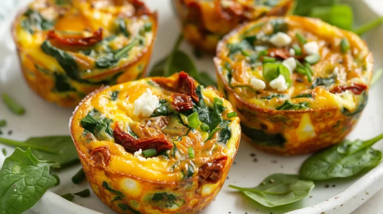 Spinach, feta & sun-dried tomato egg muffins baked until golden