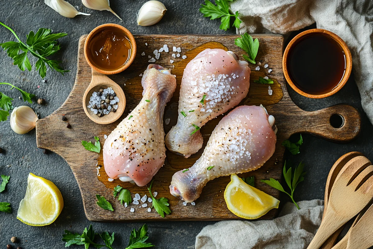 Fresh ingredients for Are 5 Ingredient Slow Cooker Drumsticks laid out on counter