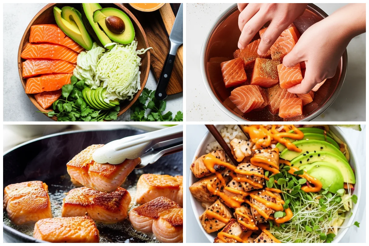 Cooking Bang Bang Salmon Bites Bowls step by step