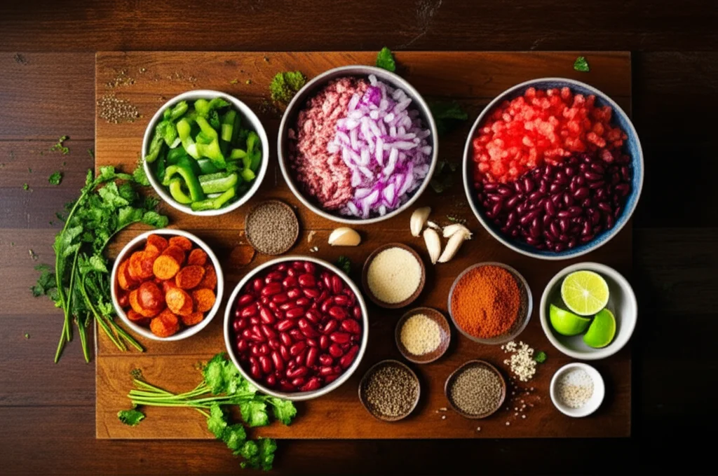 Fresh ingredients for Beef and Chorizo Chili