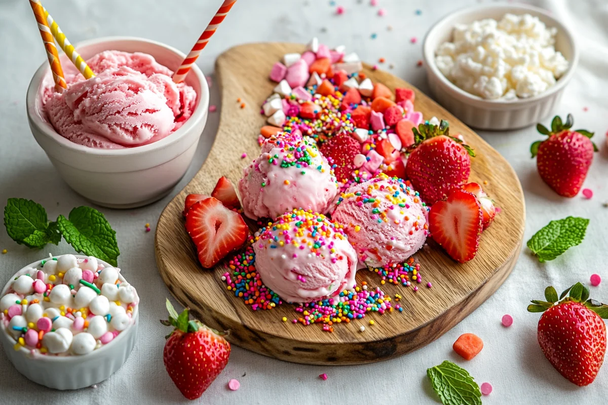 Scoop of Birthday Cake Ninja Creami Ice Cream with colorful sprinkles